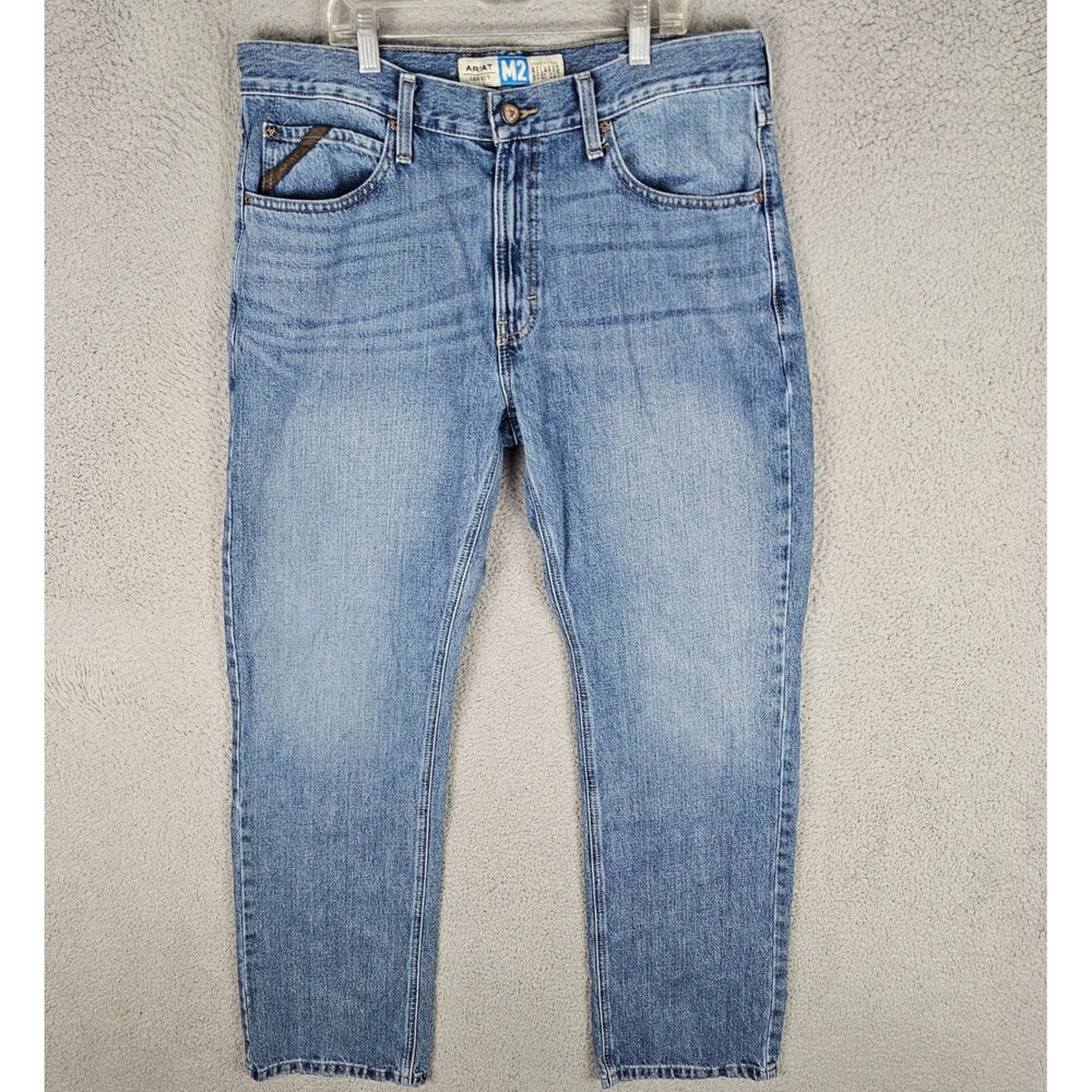Ariat Jeans Mens 34/34 Blue M2 Relaxed Boot Cut Light Wash Denim Western Work